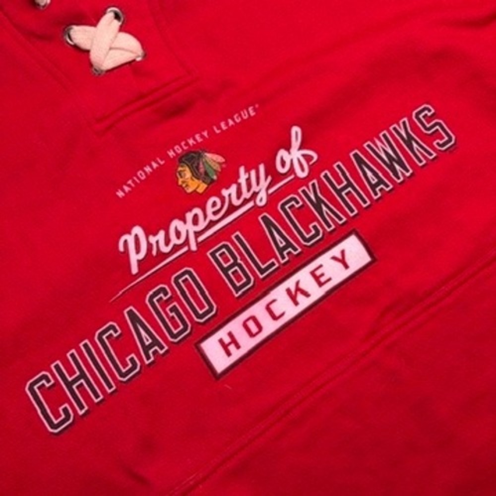 Majestic Chicago Blackhawks Hoodie Women 3X Red NHL Lace Up Neck Graphic‎